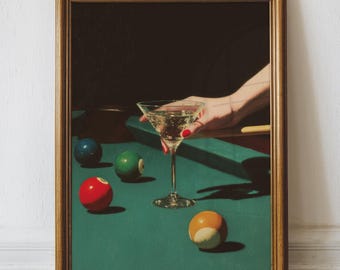 Impression d'art Retro Dive Bar Dirty Martini & Billard (téléchargement numérique)