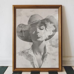 Black & White Vintage Cowgirl Art Photo, Western Aesthetic Decor, Cowgirl Poster, Wild West Cowgirl Wall Art, Printable Digital Download