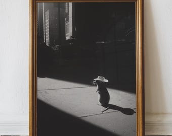 Vintage Rat Cowboy NYC Art Print, Black and White Photography (Digital Download)