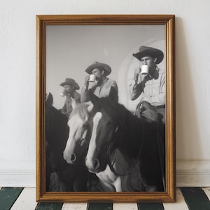 Vintage Cowboy Coffee Wall Art, Retro Black and White Western Art, Texas Cowboy Southern Breakfast Bar Print, Printable Digital Download image 1