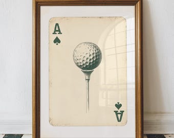 Vintage Golf Card Deck Art Print, Retro Golf Poster Art Print, Ace Golf Tee Time Wall Art Print, Printable Digital Download