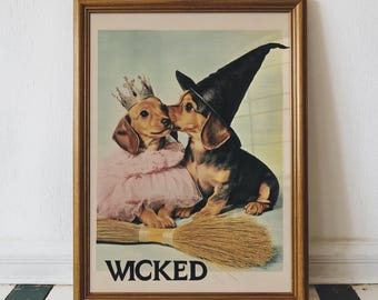 Wicked Dachshund Wall Art, Vintage Aesthetic Dog Wicked Art Print, Musical Poster Wall Art, Dachshund Puppies, Printable Digital Download