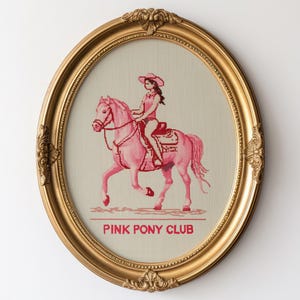 Arte Western Cowgirl a Punto Croce, Stampa Artistica a Punto Croce con Cavallo, Arte Murale Rustica Country Western, Pink Pony Club, Download Digitale Stampabile