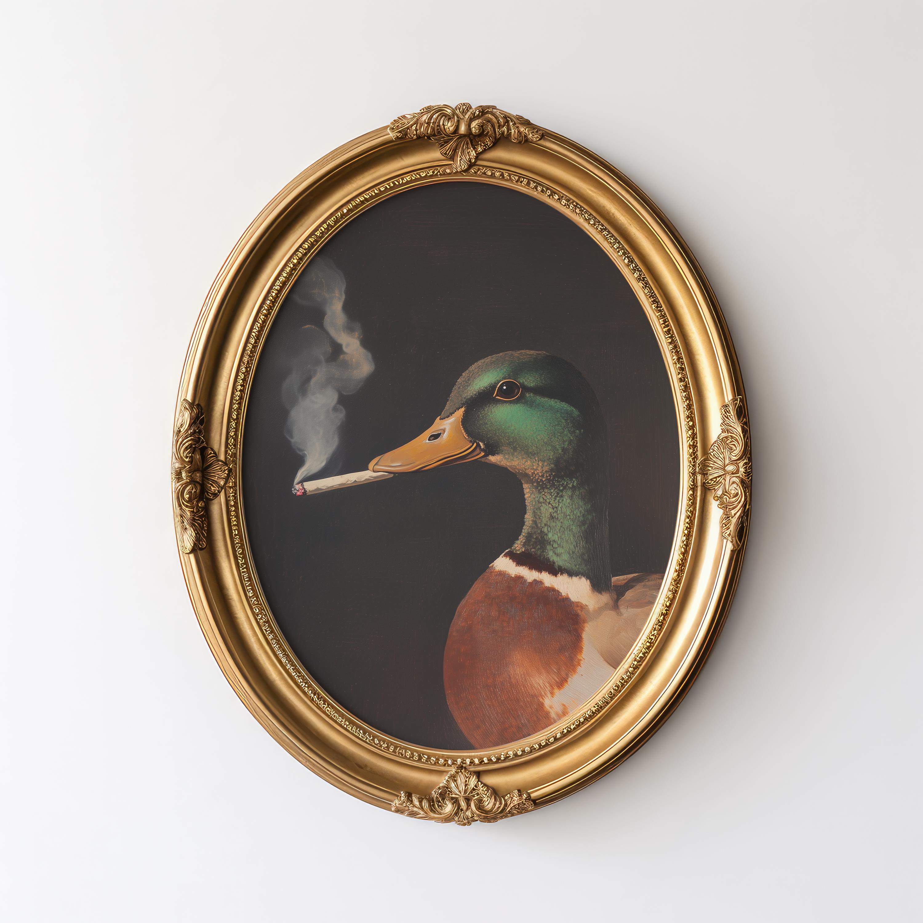 Mallard Smoking a Joint Vintage Poster Art, Funny Retro Duck Weed Oil Painting Art Print, Sports Hunter Wall Art, Printable Digital Download