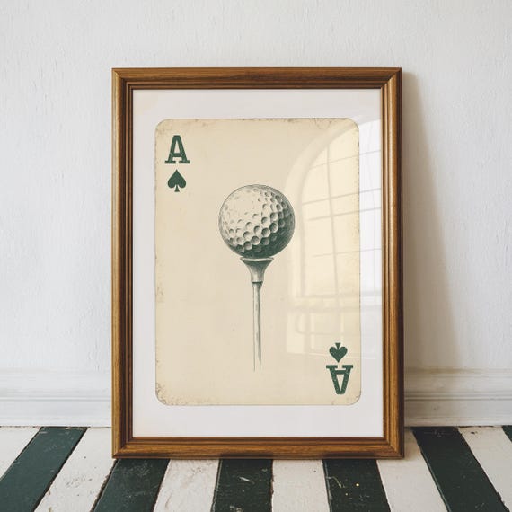 Vintage Golf Card Deck Art Print, Retro Golf Poster Art Print, Ace Golf Tee Time Wall Art Print, Printable Digital Download