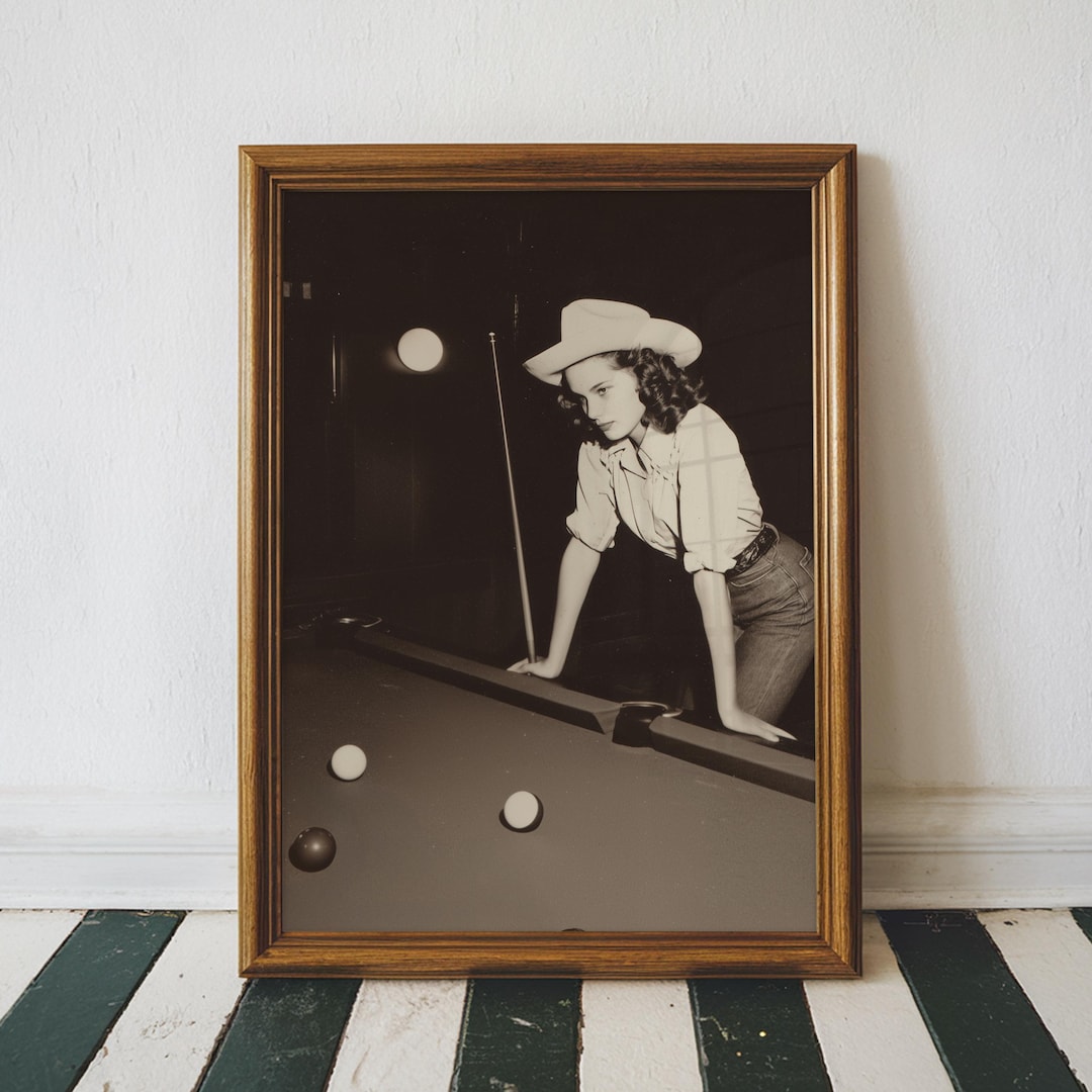 Vintage Cowgirl Pool Print, Black and White Western Wall Art
