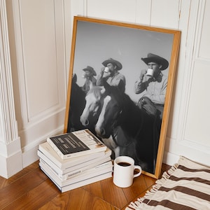 Vintage Cowboy Coffee Wall Art, Retro Black and White Western Art, Texas Cowboy Southern Breakfast Bar Print, Printable Digital Download image 3