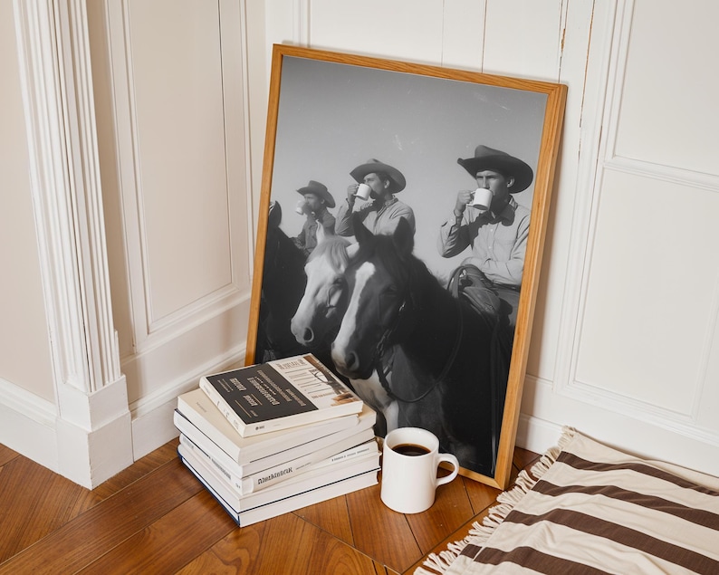 Vintage Cowboy Coffee Wall Art, Retro Black and White Western Art, Texas Cowboy Southern Breakfast Bar Print, Printable Digital Download image 3