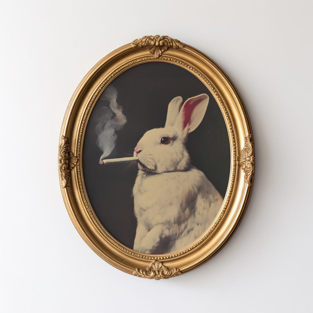Funny Rabbit Smoking Print, Vintage Poster Wall Art (digital Download ...