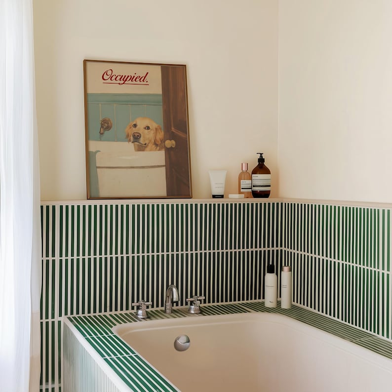 Funny Golden Retriever Bathroom Art Print, Custom Dog Bathtub Oil Painting Wall Art, Animal Bathroom Art, Printable Digital Download image 4