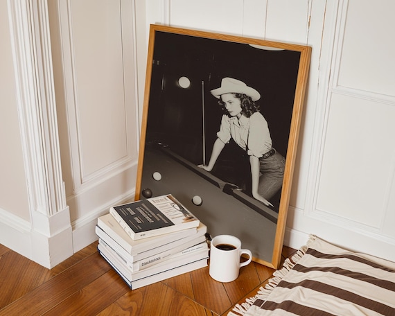 Vintage Cowgirl Pool Print, Black and White Western Wall Art