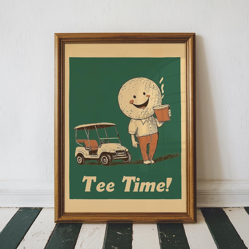 Funny Golf Tee Time Retro Art Print (Digital Download) image 1