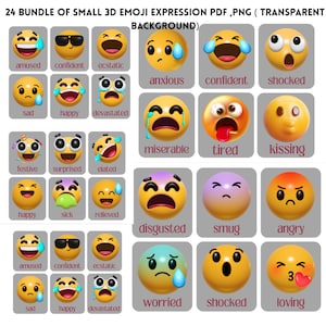 24 bundel kleine 3D Emoji Expression Flashcards | Kleine flashkaart, pdf, png | Kaarten voor leren, therapie en emotionele expressie voor kinderen