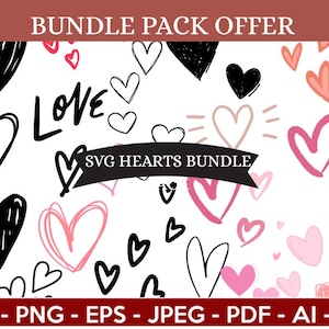 Heart SVG Bundle, Heart Clipart, Doodle Hearts, Valentines Svg, Hand-drawn Heart svg, Valentine Heart svg, Cut Files Cricut, Silhouette
