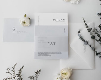 Jordan Wedding Invitation Suite // Calligraphy + Vellum //  Neutral, Grey + White  // Customizable
