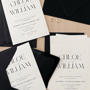 Chloe Wedding Invitation Suite // Black and White // Customizable image 1