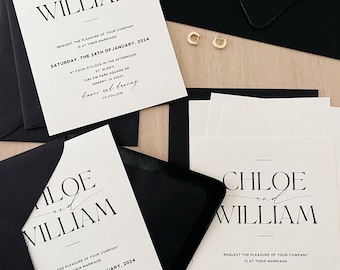 Chloe Wedding Invitation Suite // Black and White // Customizable