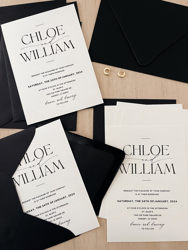 Chloe Wedding Invitation Suite // Black and White // Customizable image 1