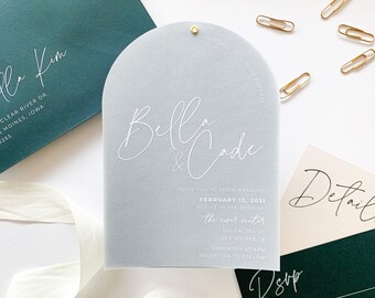 Bella Wedding Invitation Suite // Calligraphy + Vellum //  Racing Green + Vellum // Customizable
