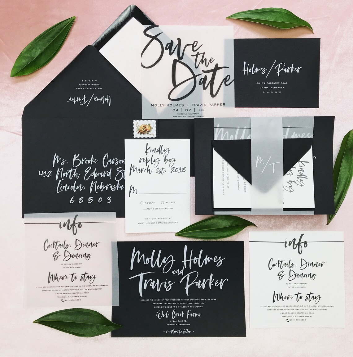 Molly Wedding Invitation Suite With Vellum Insert Band Etsy