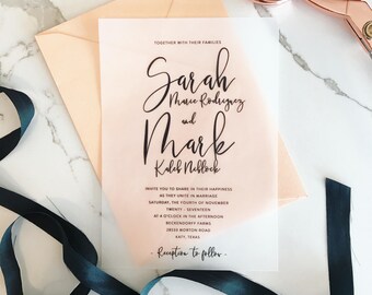 Mark Wedding Invitation Suite // Calligraphy + Vellum // Black + Peach // Customizable