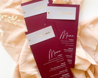 Iris Menu // Calligraphy + Vellum //  Wine + Vellum // Customizable