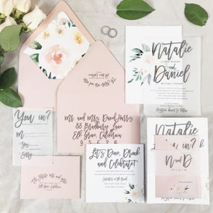 Natalie Wedding Invitation Suite with Watercolor Florals // Vellum //  Light Mauve, Blush Pink and Creams (customizable)
