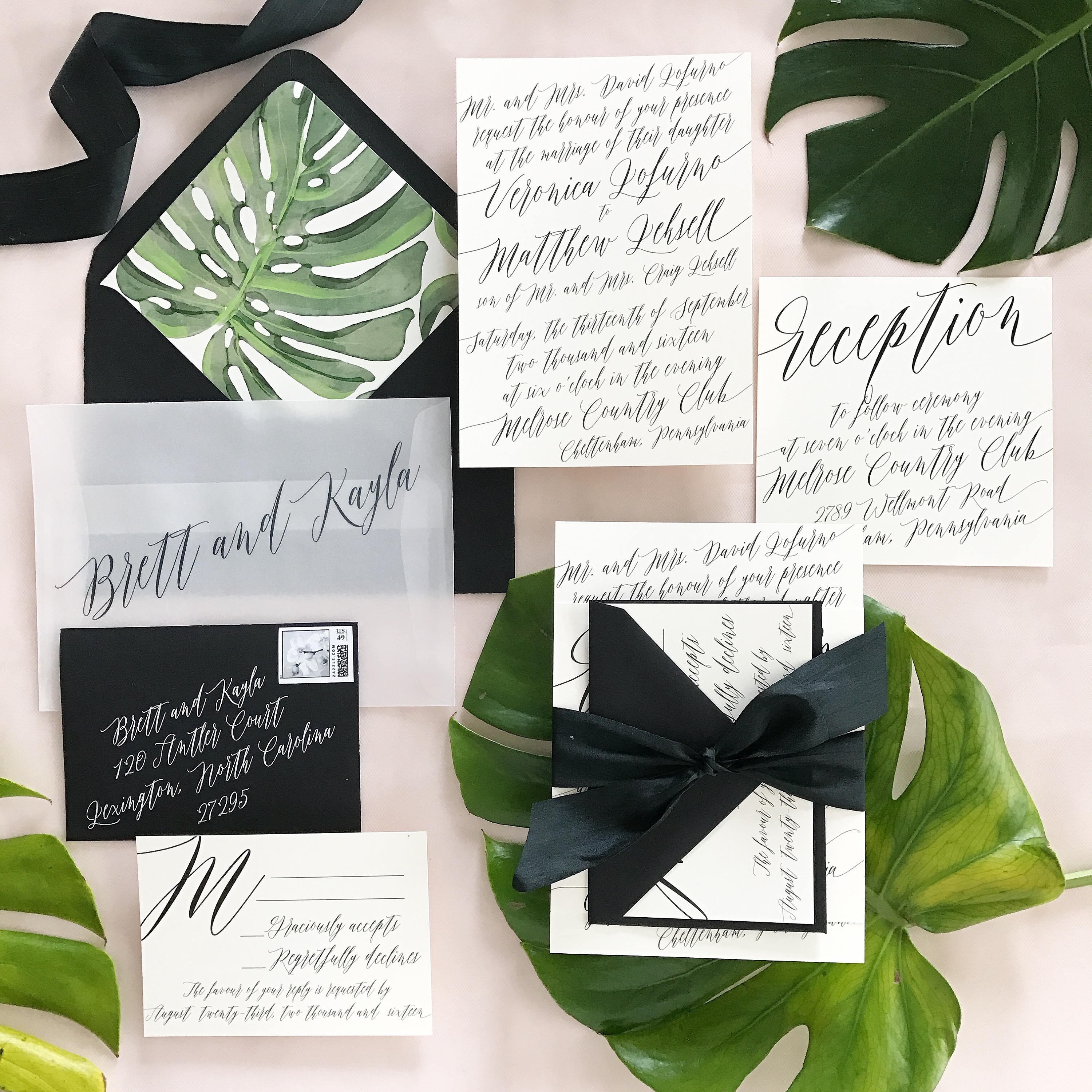 Kayla Watercolor Palm Elegant Wedding Invitation Suite W/ 100 Etsy