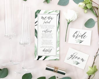 Scarlet Watercolor Greenery Suite Wedding Day-of Accessories - Program, Menu, Table Number, Escort & Place Cards