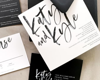 Katy Square Wedding Invitation Suite with White Ink  (customizable)