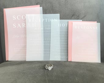 Scottie Vellum Wedding Invitation Suite // White ink + vellum // Customizable