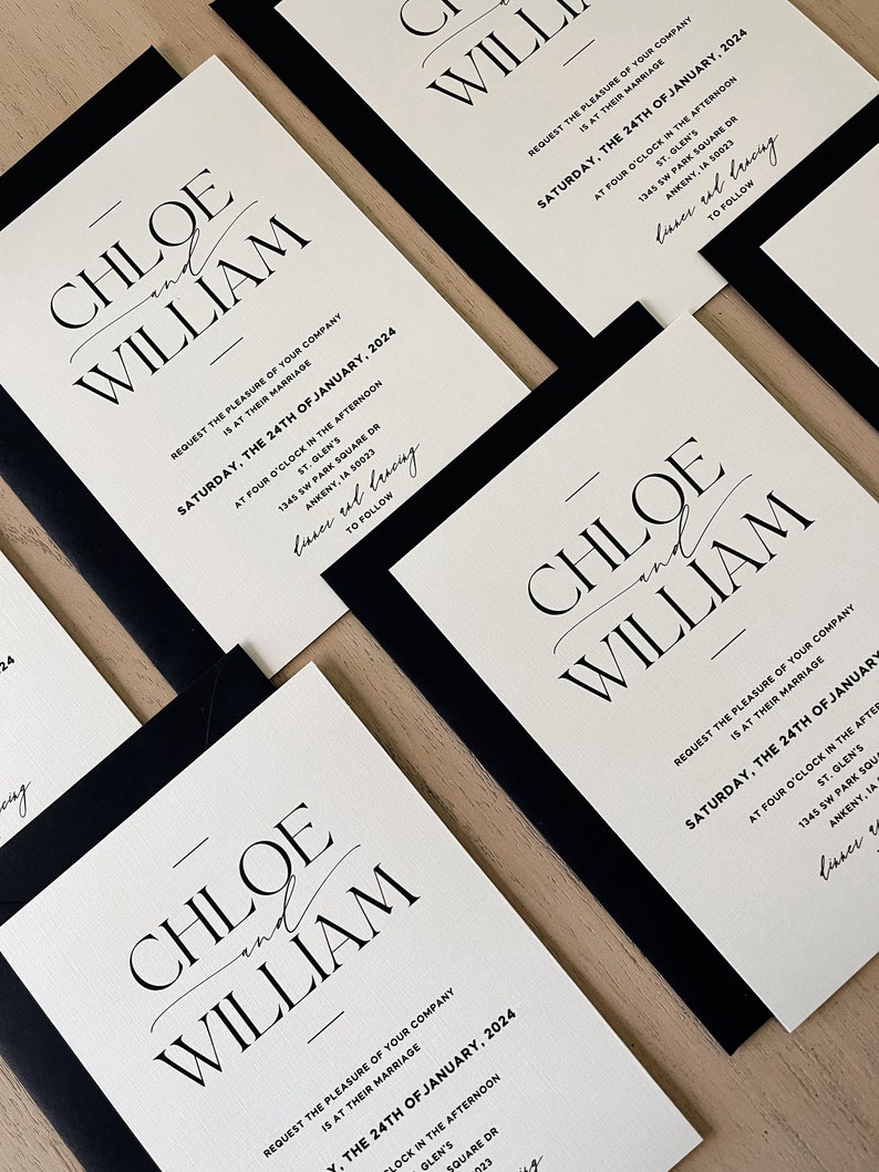 Chloe Wedding Invitation Suite // Black and White // Customizable image 2