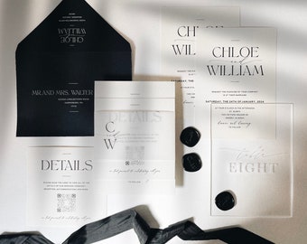 Chloe Wedding Invitation Suite // Black and White // Customizable