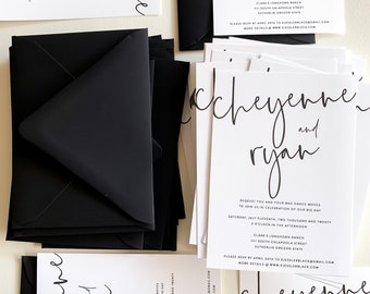 Kennedy Wedding Invitation Suite with Translucent Vellum Wrap // Modern Black + White  (colors + verbiage are customizable)