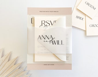 Anna Wedding Invitation Suite // Calligraphy + Vellum //  Nude + Blush // Customizable