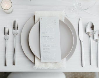 Ali Wedding + Event Menu - Vélin avec encre blanche, couleur ou feuille