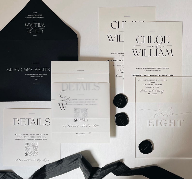 Chloe Wedding Invitation Suite // Black and White // Customizable image 4