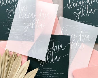 Alex Wedding Invitation Suite with White Ink  (customizable)