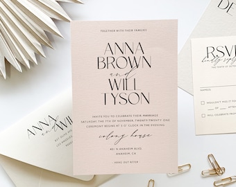 Anna Wedding Invitation Suite // Calligraphy + Vellum //  Nude + Blush // Customizable