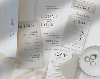 Sloane Wedding Invitation Suite // Beige, Ivory and Black // Customizable