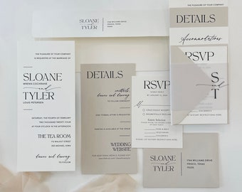 Sloane Wedding Invitation Suite // Beige, Ivory and Black // Customizable