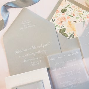 Katie Vellum Wedding Invitation Suite White ink printed on vellum We can do colored ink as well image 5