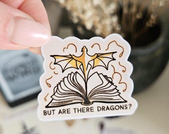 Romantasy bookish dragon Kindle Sticker: but are there dragons? book decal