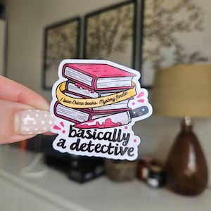 Bookish Kindle Sticker: Pink Book Stack, basically a detective, thriller bookish decal