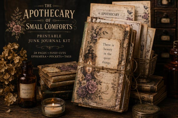 Dopamine Menu Lite Junk Journal Kit, Soft Reset Journal Printables, Apothecary Theme Ephemera Pages, Quiet Rituals Scrapbook Paper Pack