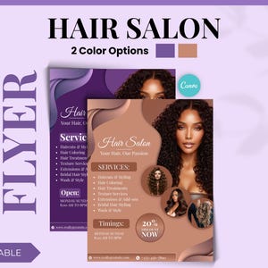 Editable Hair Salon Flyer Template: Canva DIY Design (A4, US Letter)