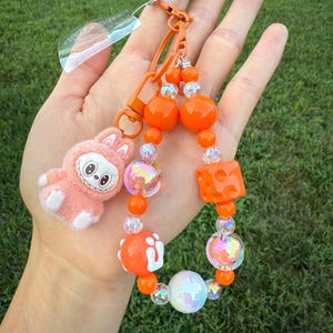 Handmade Labubu Phone Charm with MM Beans, Labubu Backpack Charms. Keychain - 6 Colors