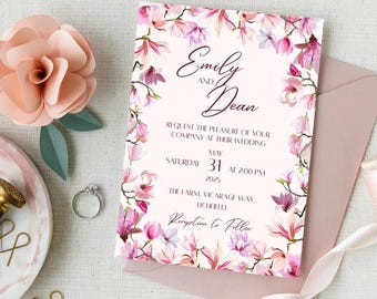 Pink Floral Wedding Invitation Template, Editable Template, Instant Download, Editable Wedding Invite