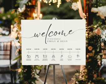 Minimalist Calligraphy Style Wedding Order Of The Day, Wedding Welcome Sign, Wedding Timeline