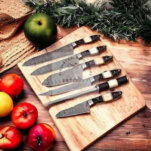 Hand Forged Damascus Steel Chef Knife Set, Kitchen Knives | Chef Knive Set, Handmade 5 Pcs Luxury Damasuc Knife Gift for him, Gifts for her
